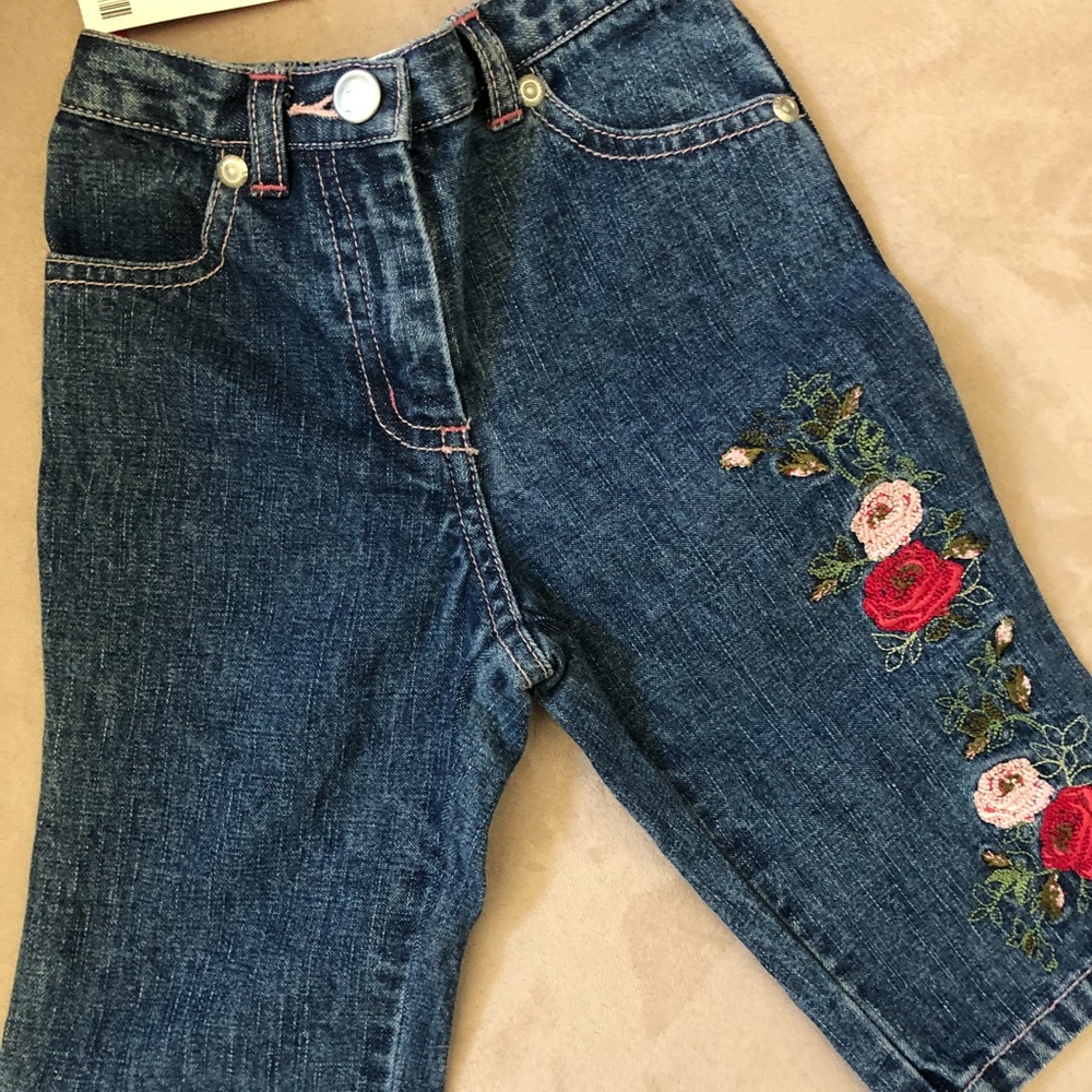 NWT Floral Embroidered Jeans 6-12 Months